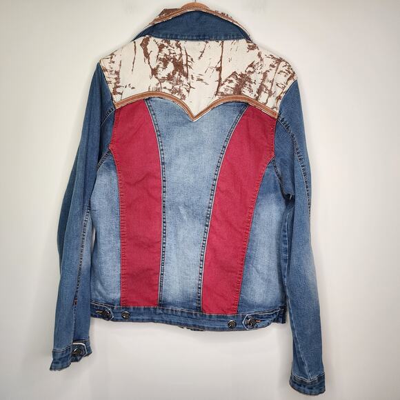 Vintage Bob Berg Denim Moto Western Jacket w/ Leather Trim S - Picture 8 of 10
